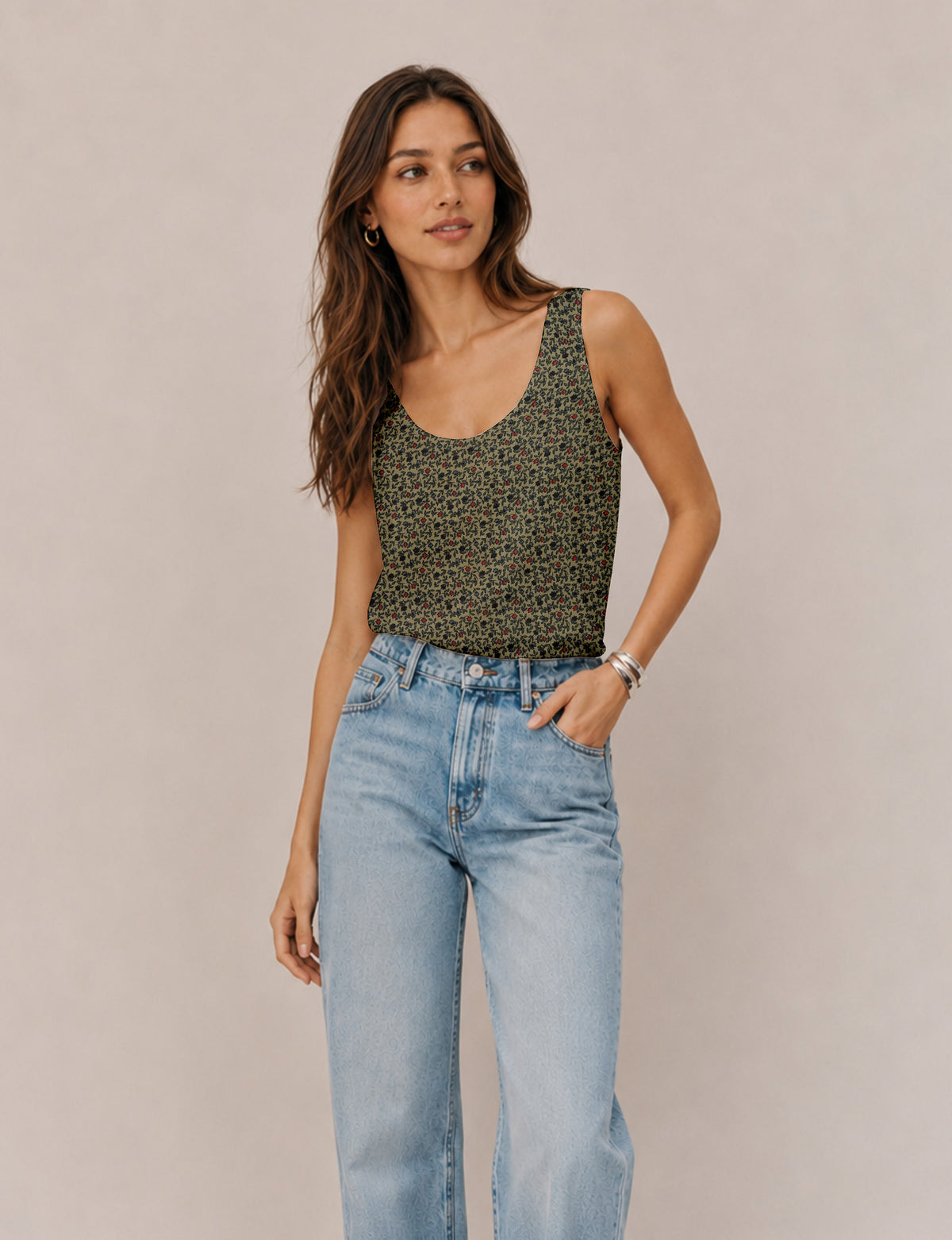 Sleeveless blouse - Beige Tropical
