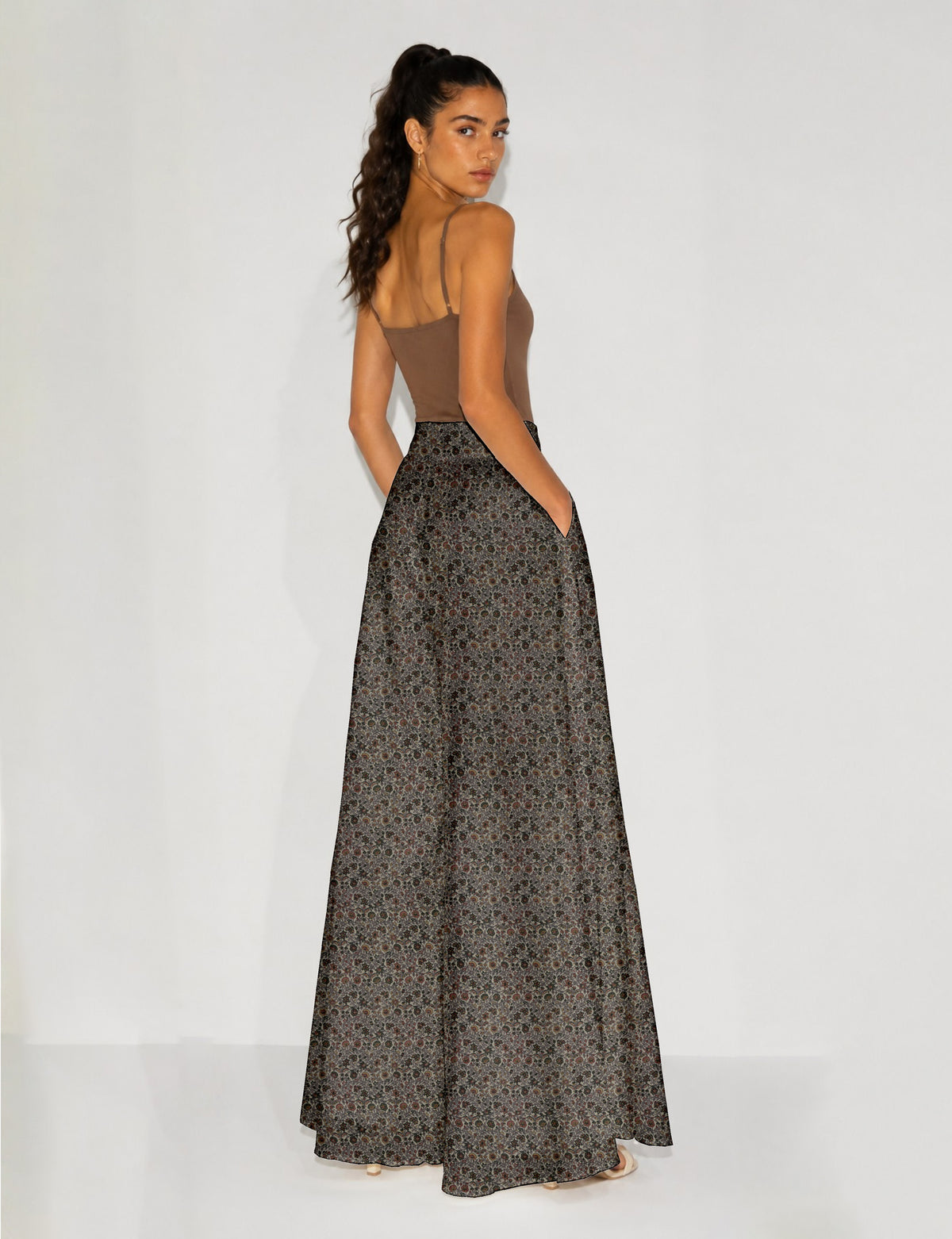 Wide Leg Palazzo Trousers - Beige Tropical