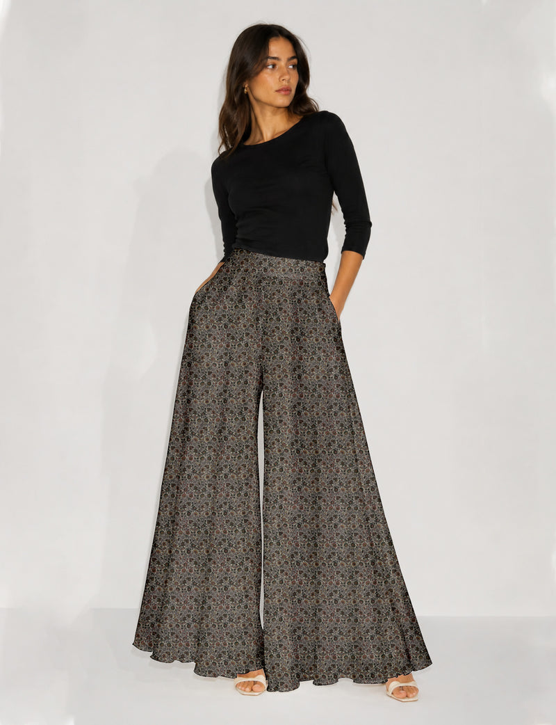 Wide Leg Palazzo Trousers - Beige Tropical