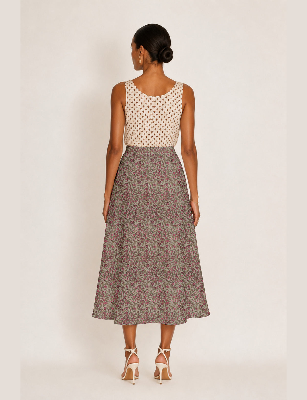 A line skirt with slit - Beige Tropical