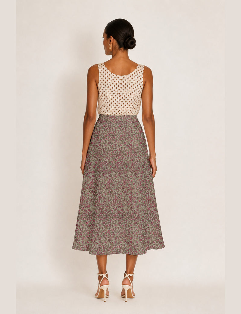 A line skirt with slit - Beige Tropical