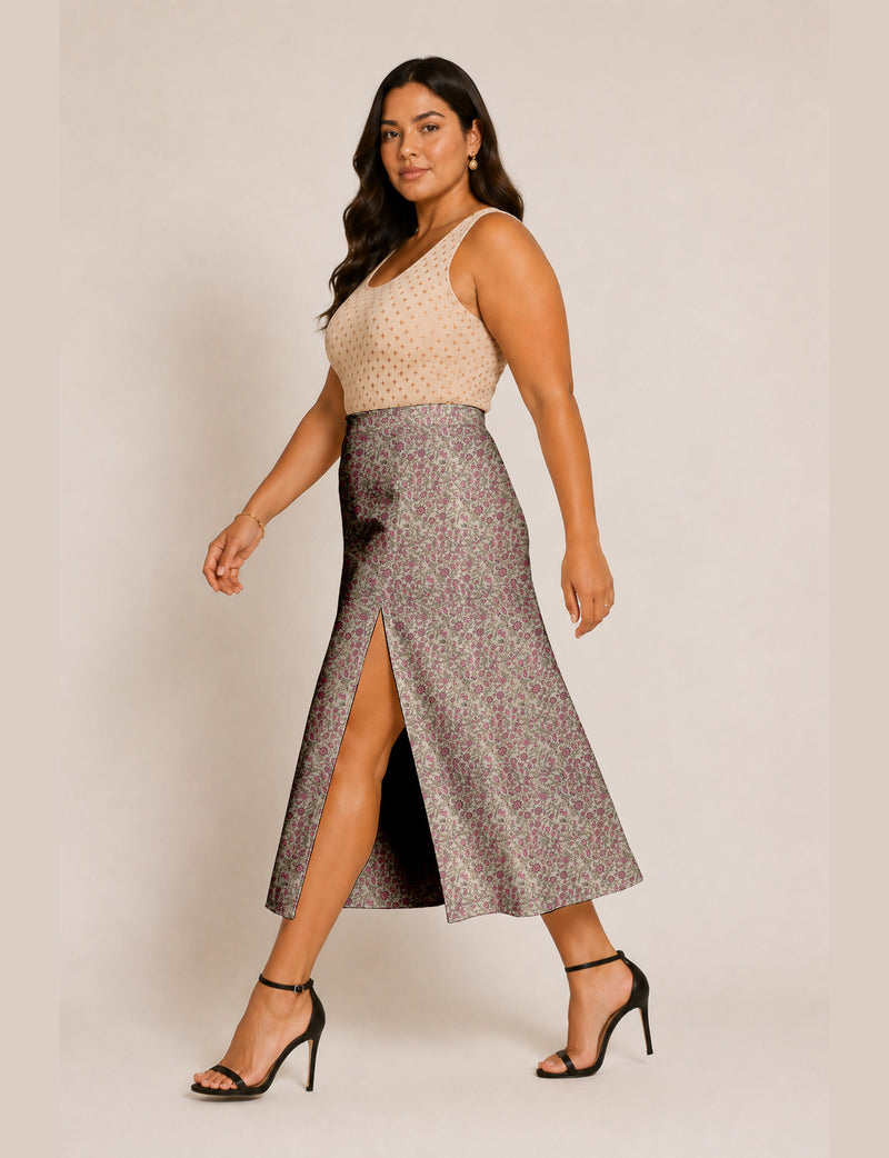 A line skirt with slit - Beige Tropical