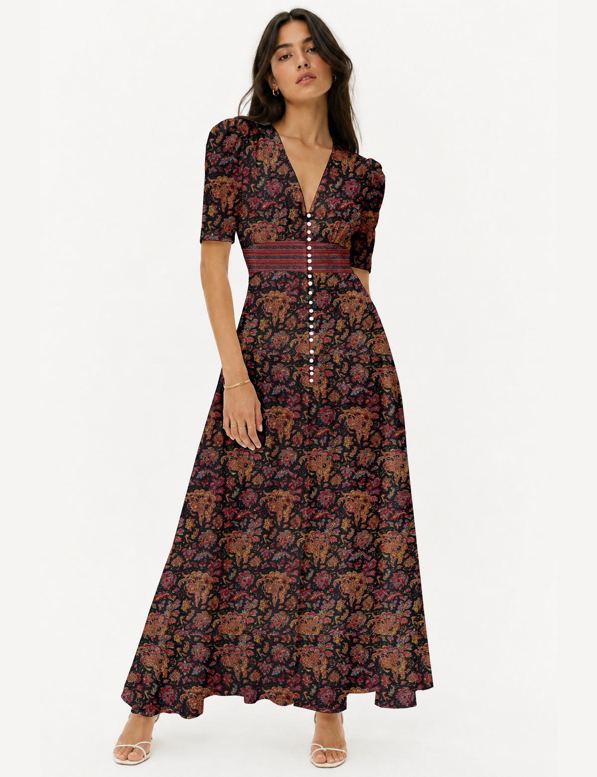 Maxi romantic dress - Black Floral