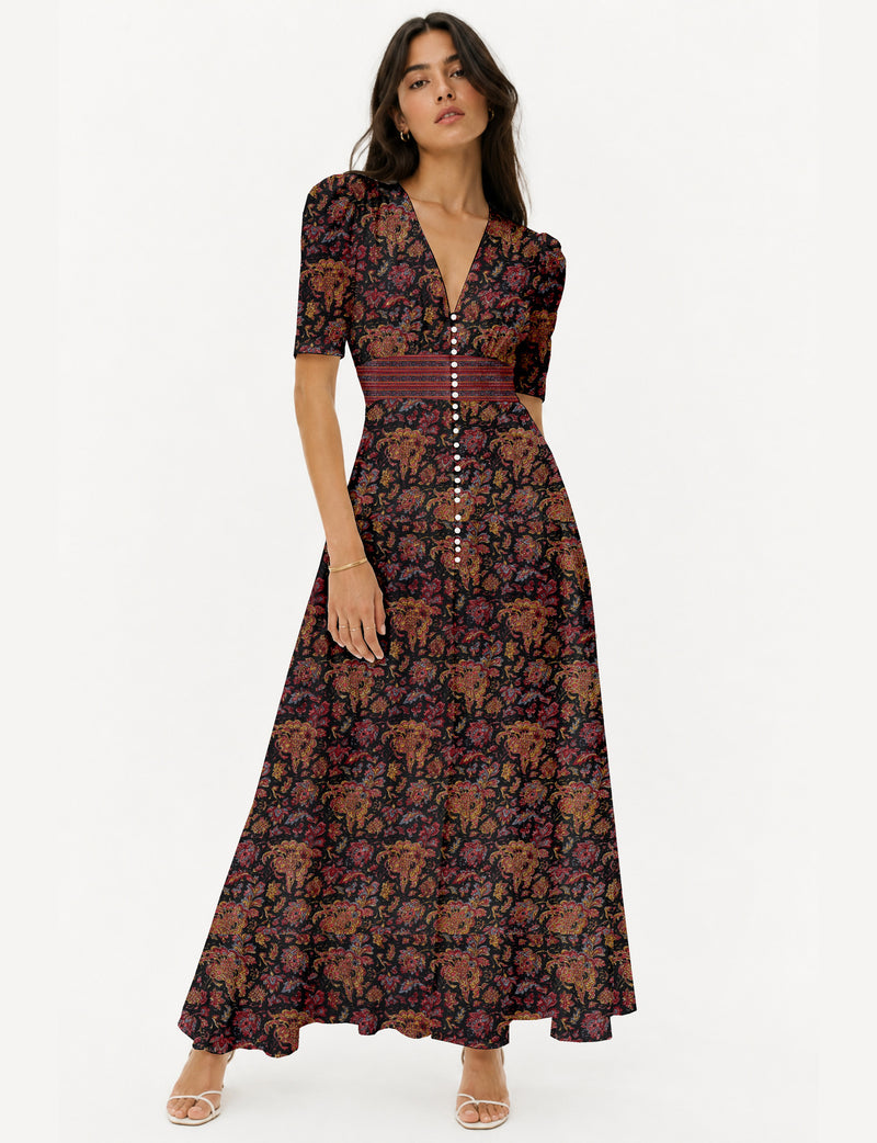 Maxi romantic dress - Black Floral