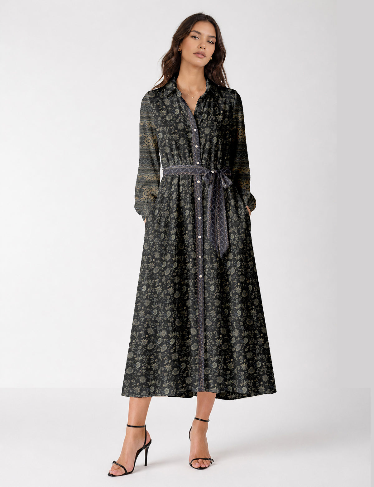 Long shirt dress - Black Floral
