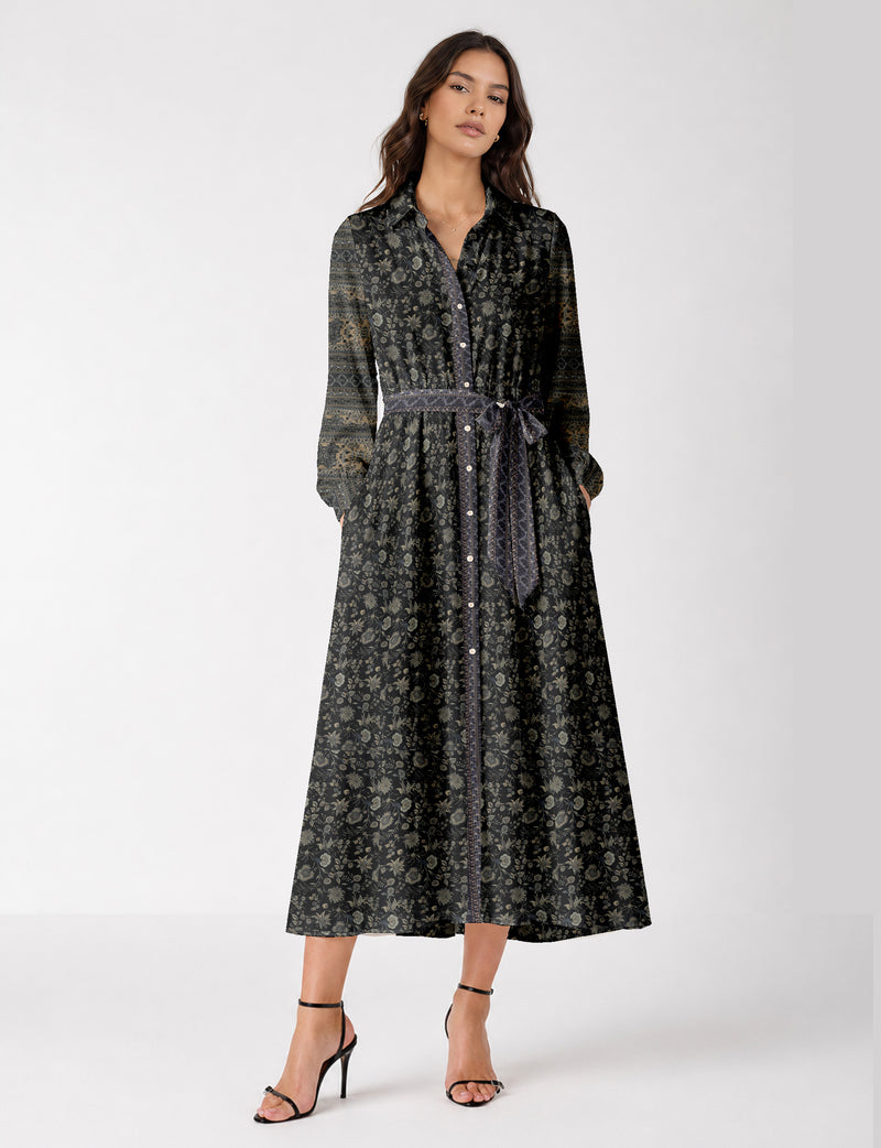 Long shirt dress - Black Floral