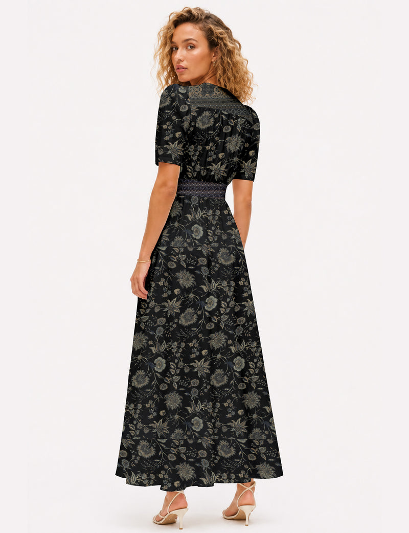 Maxi romantic dress - Black Floral