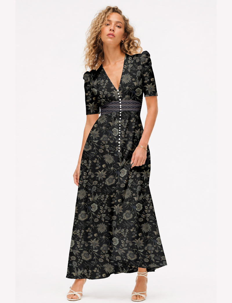 Maxi romantic dress - Black Floral