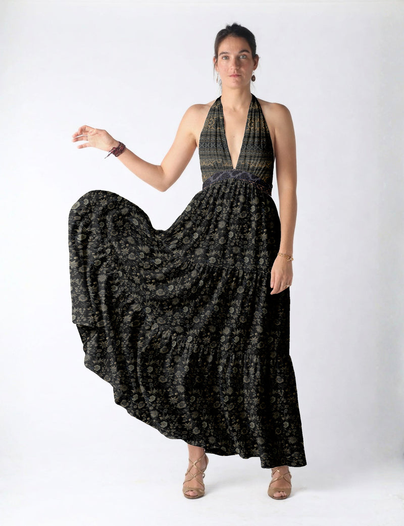 Flowy maxi tiered dress for vacations, brunch, and evening wear