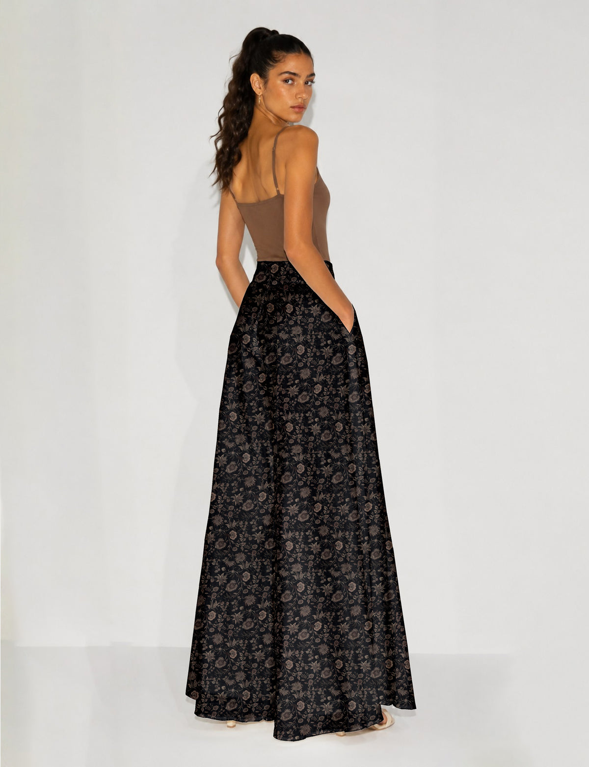 Wide Leg Palazzo Trousers - Black Floral