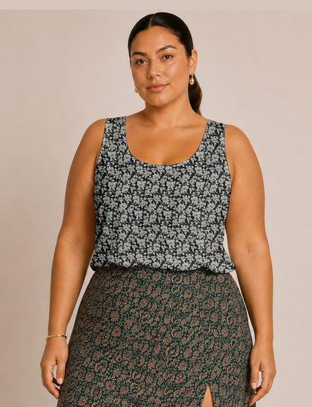 Blusa sin mangas - Negro Floral
