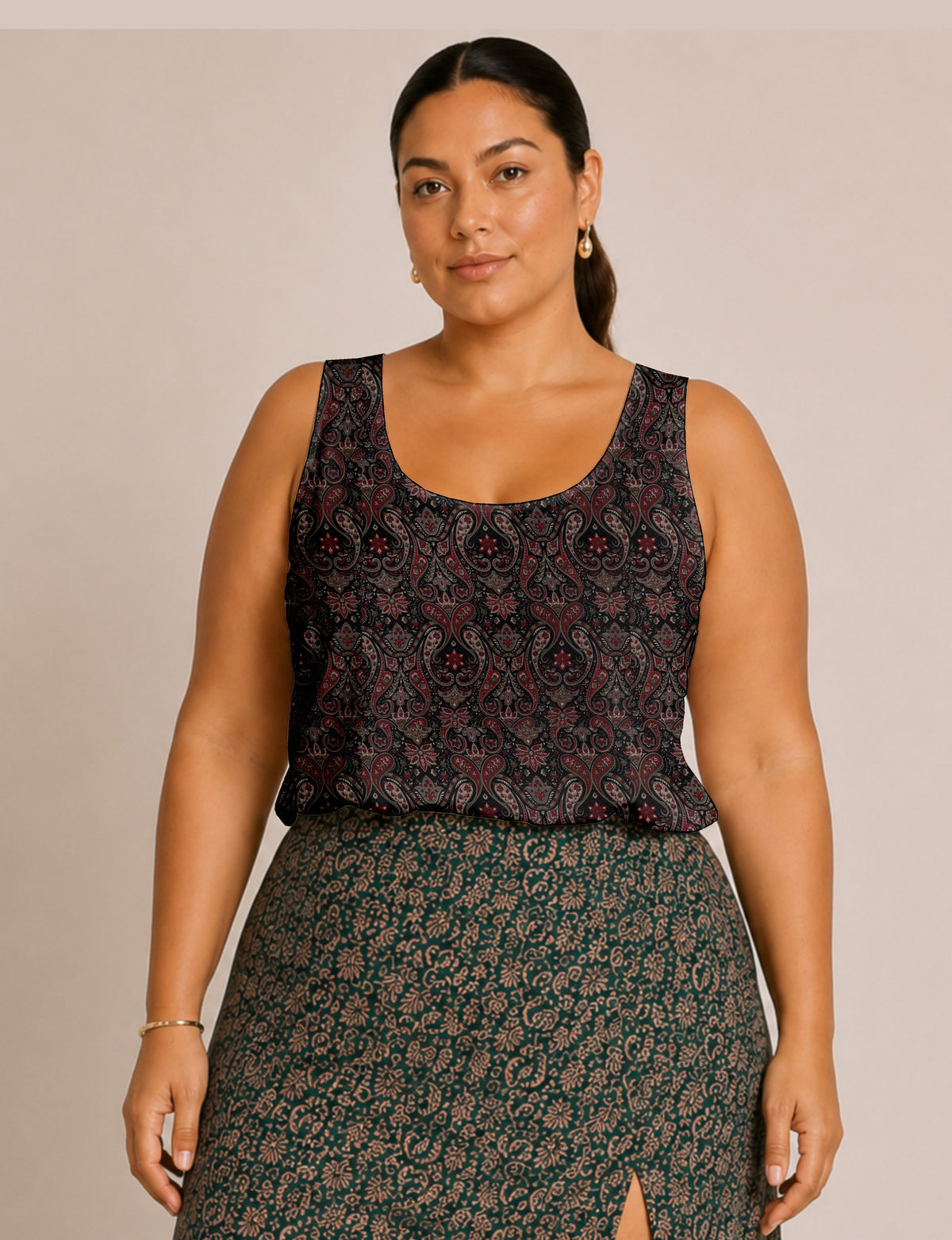 Ärmellose Bluse - Schwarz Paisley