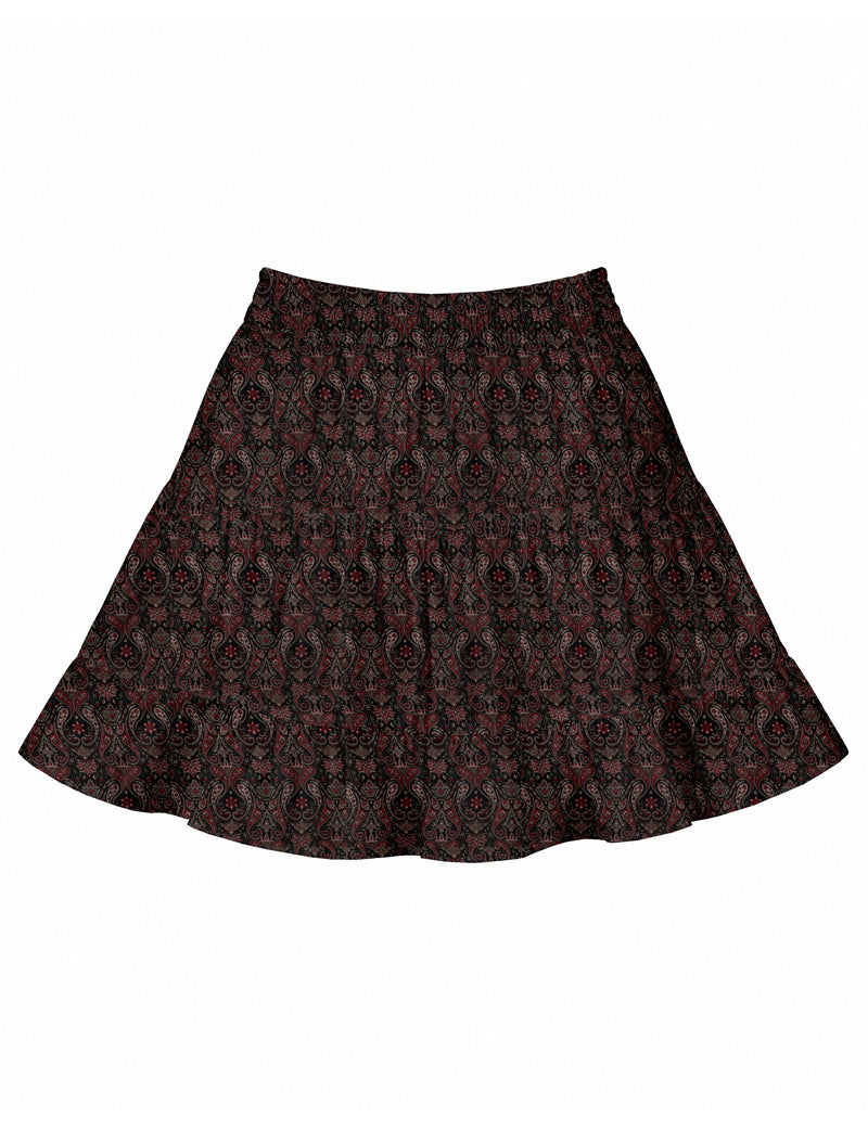 Short tiered skirt - Black Paisley