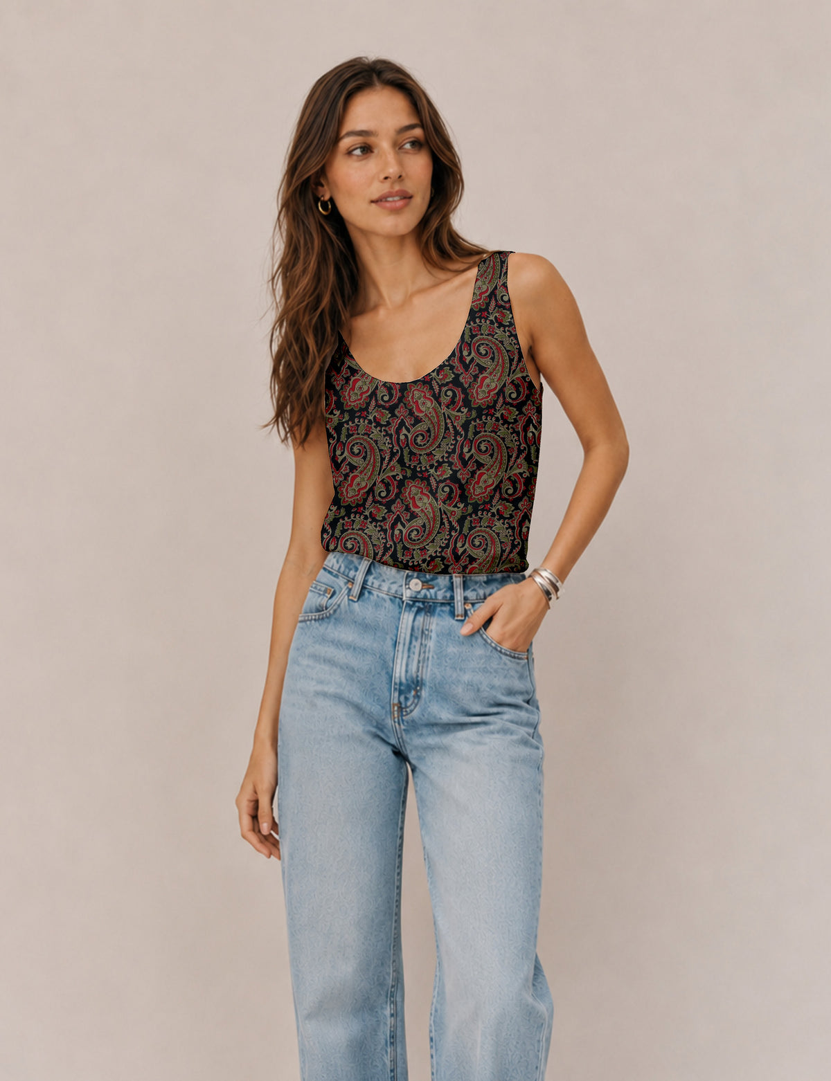 Ärmellose Bluse - Schwarz Paisley