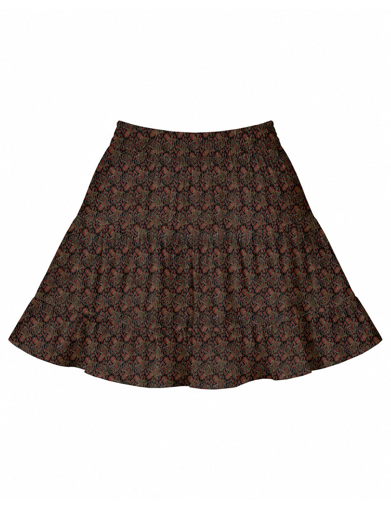 Short tiered skirt - Black Paisley