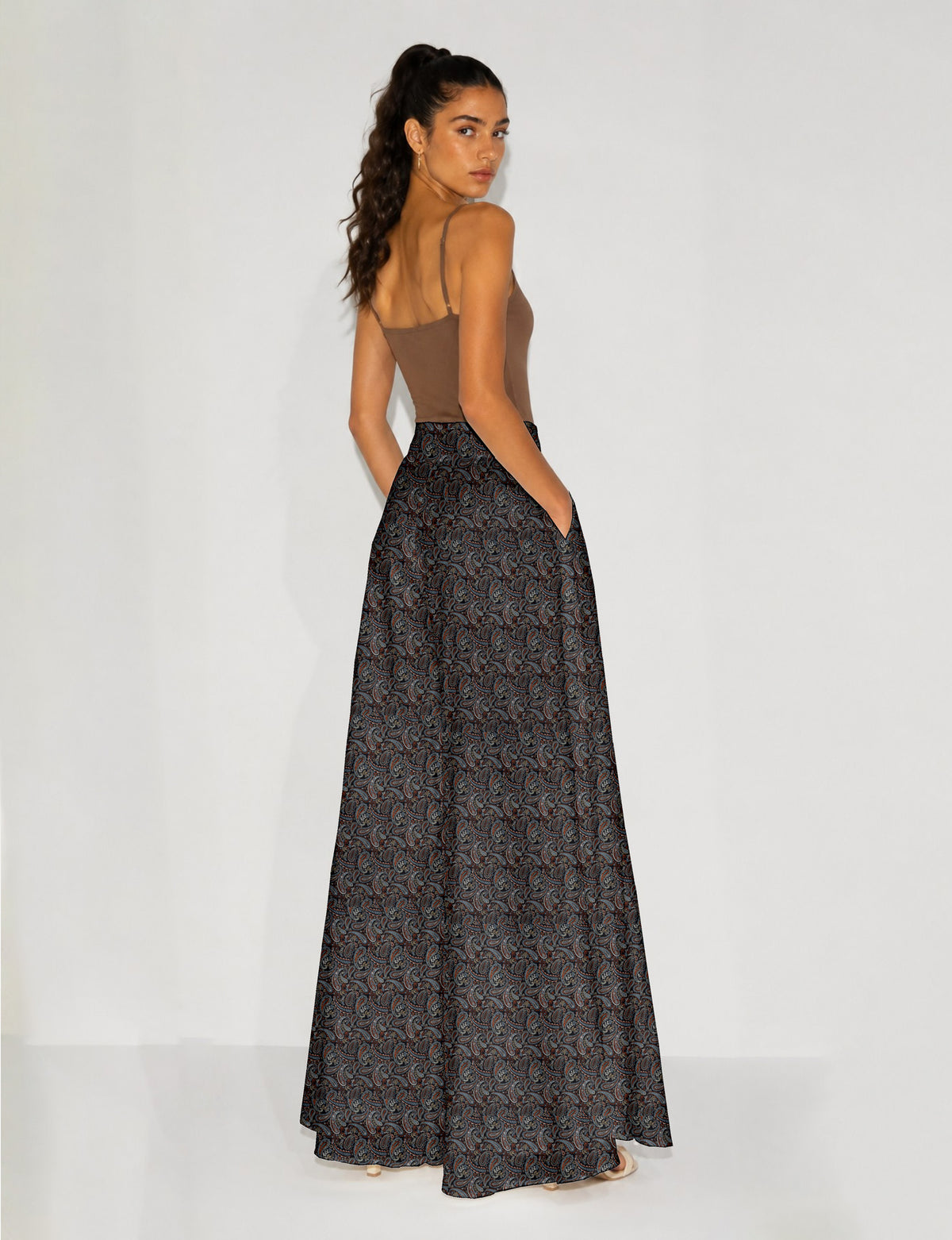 Wide Leg Palazzo Trousers - Black Paisley