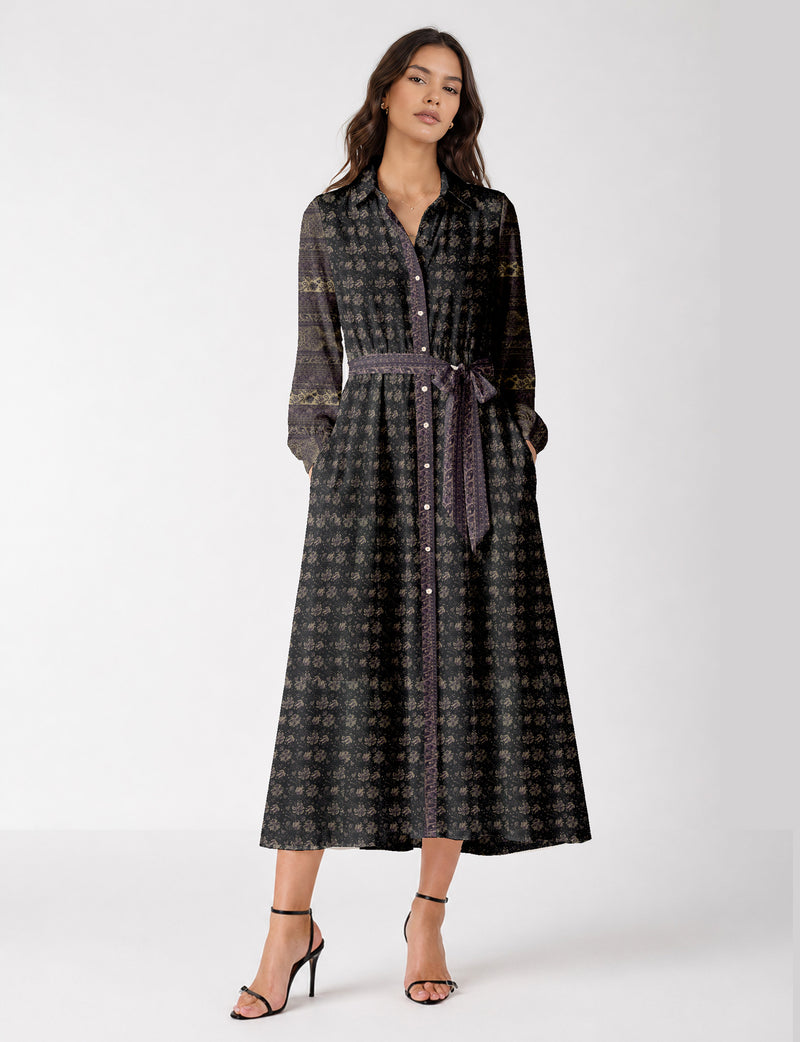 Long shirt dress - Black Tropical