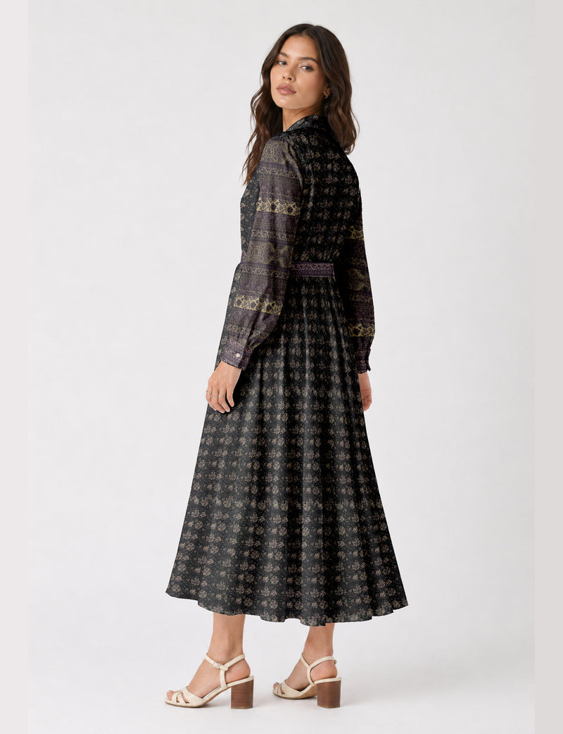 Long shirt dress - Black Tropical