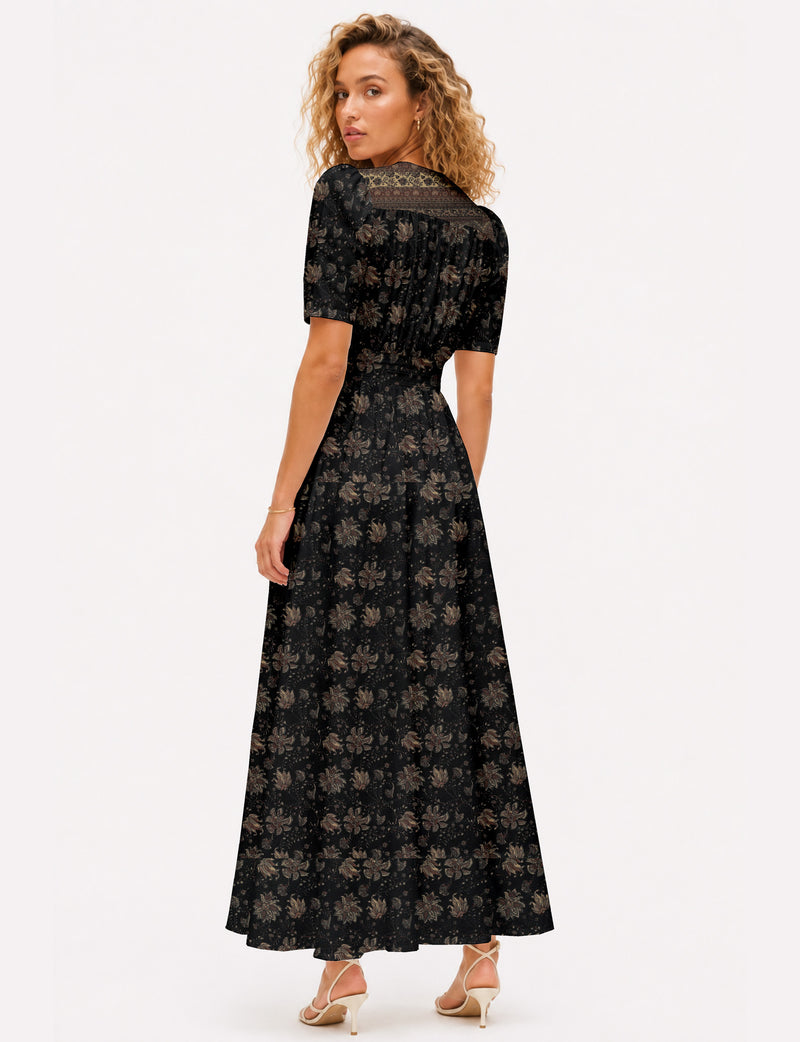 Maxi romantic dress - Black Tropical