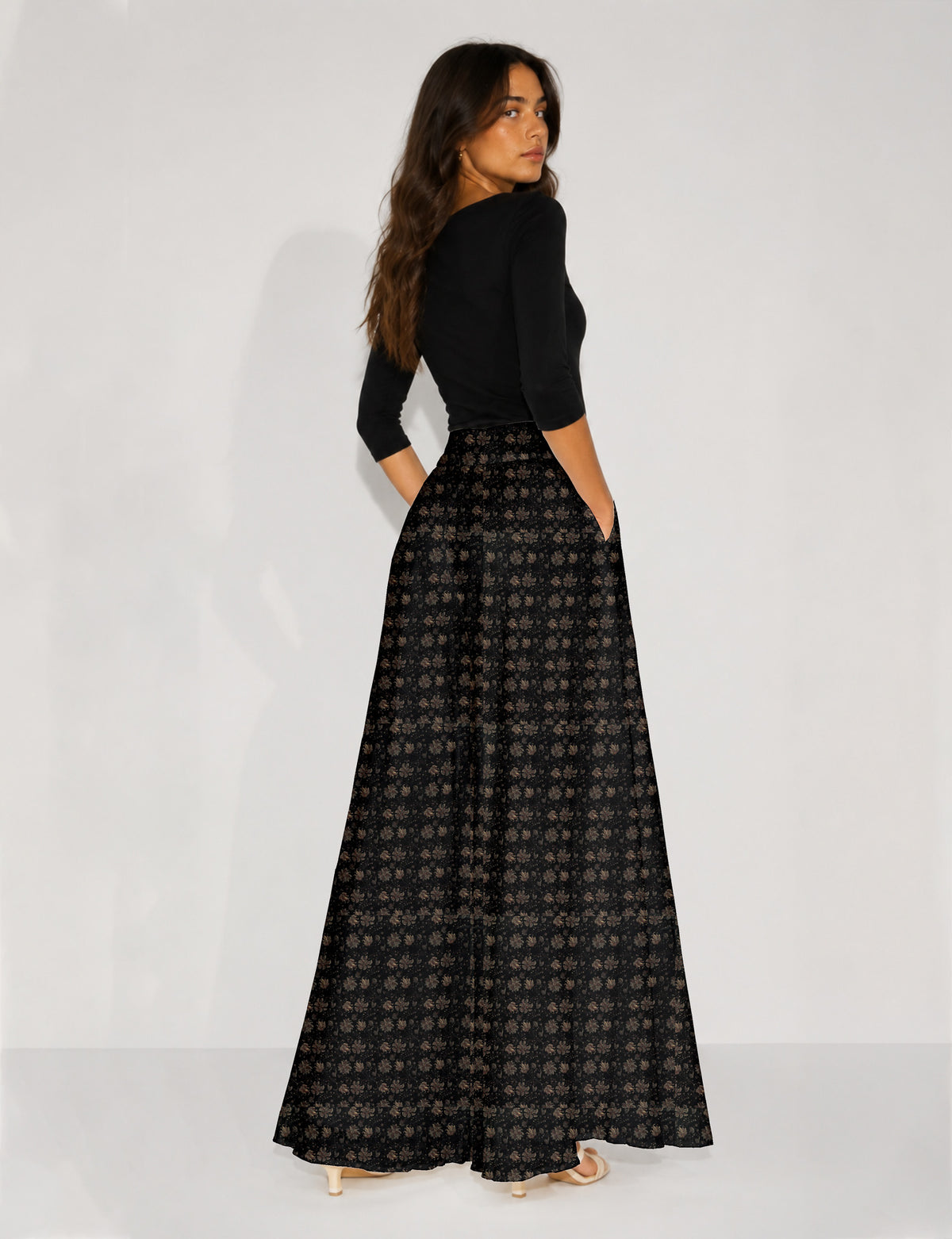 Wide Leg Palazzo Trousers - Black Tropical