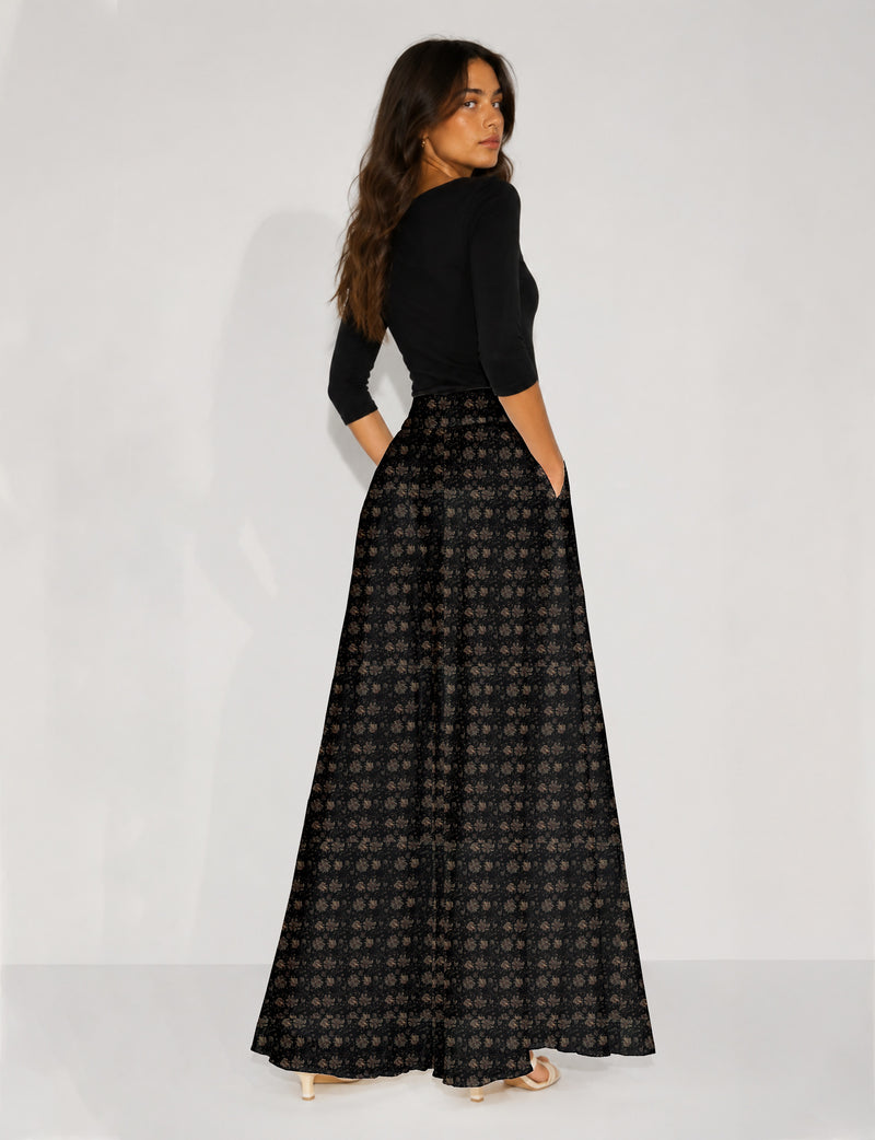 Wide Leg Palazzo Trousers - Black Tropical