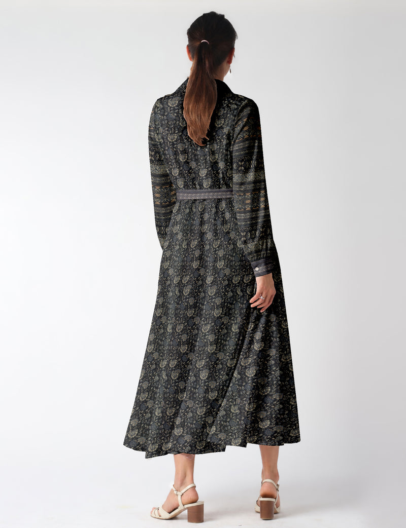 Long shirt dress - Black Tropical