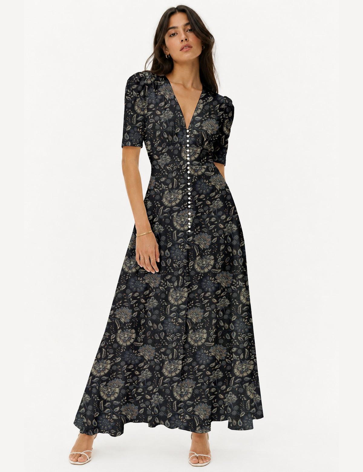 Maxi romantic dress - Black Tropical