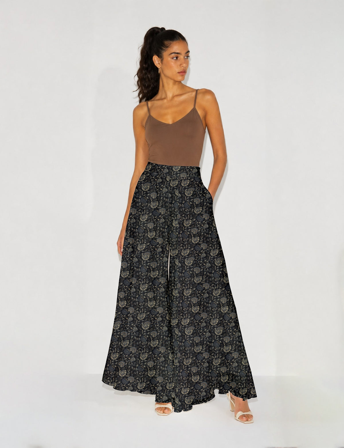 Wide Leg Palazzo Trousers - Black Tropical