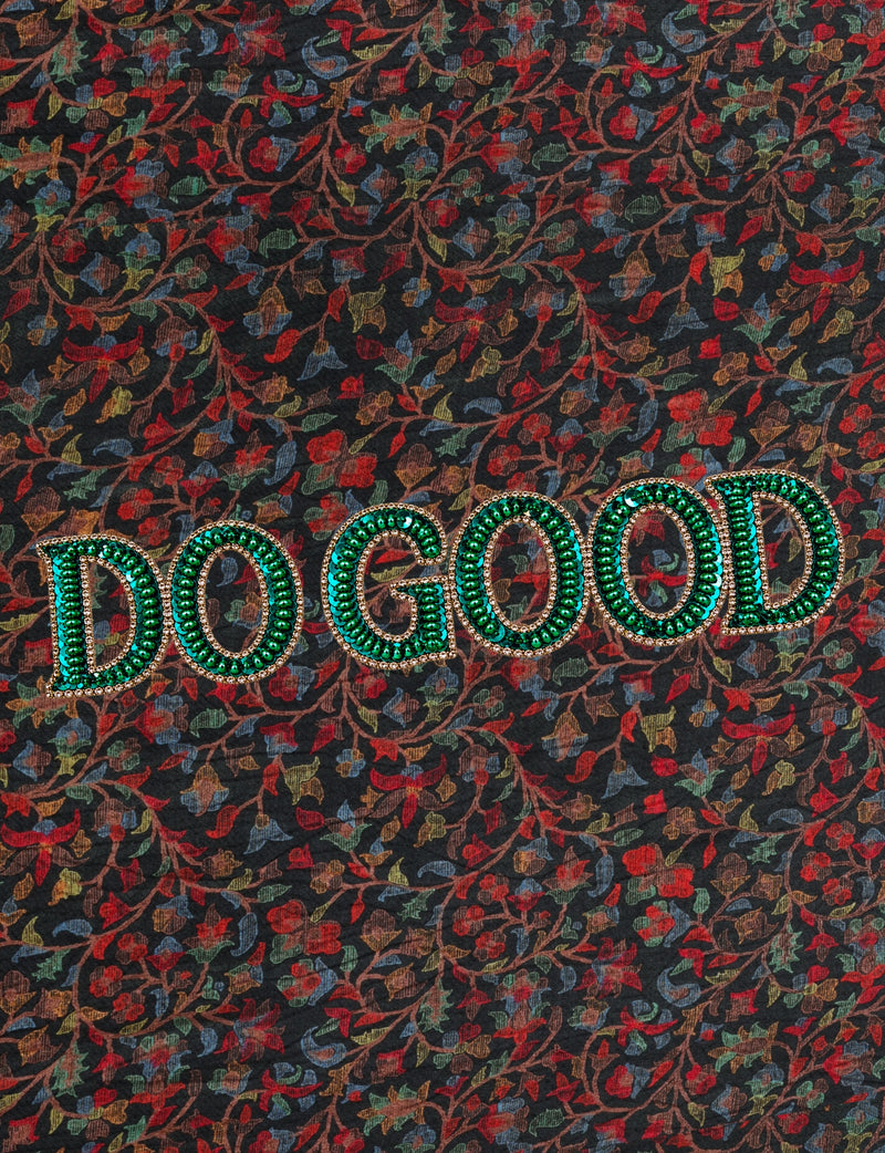 Structured DO GOOD work tote bag featuring embroidered appliqué lettering on the front, double padded shoulder handles and an internal zippered pocket.