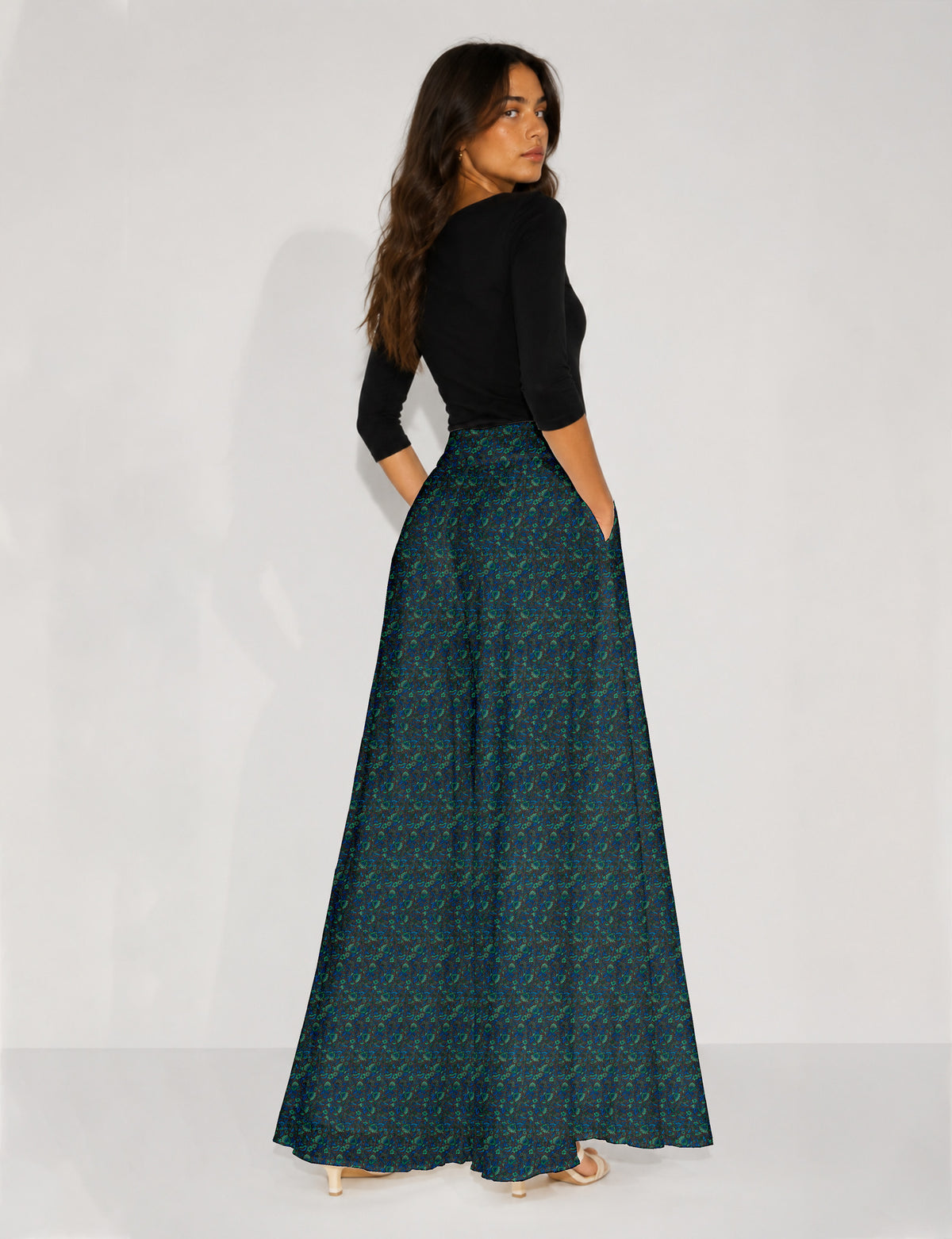 Wide Leg Palazzo Trousers - Blue Floral