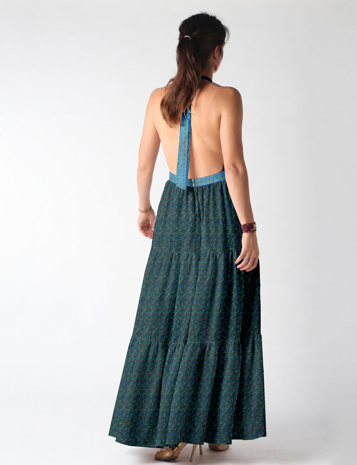 Flowy maxi tiered dress for vacations, brunch, and evening wear