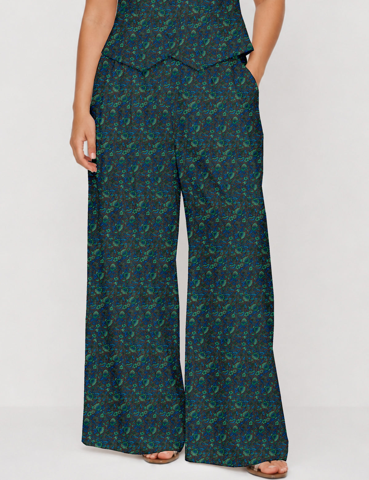 Wide leg pleated trouser - Blue Floral