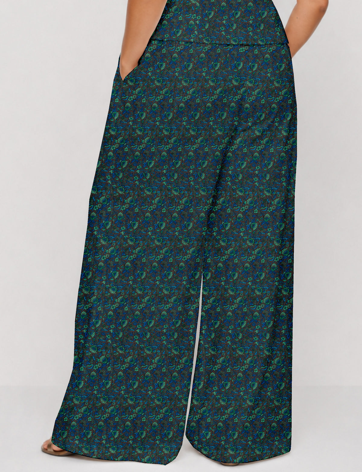 Wide leg pleated trouser - Blue Floral