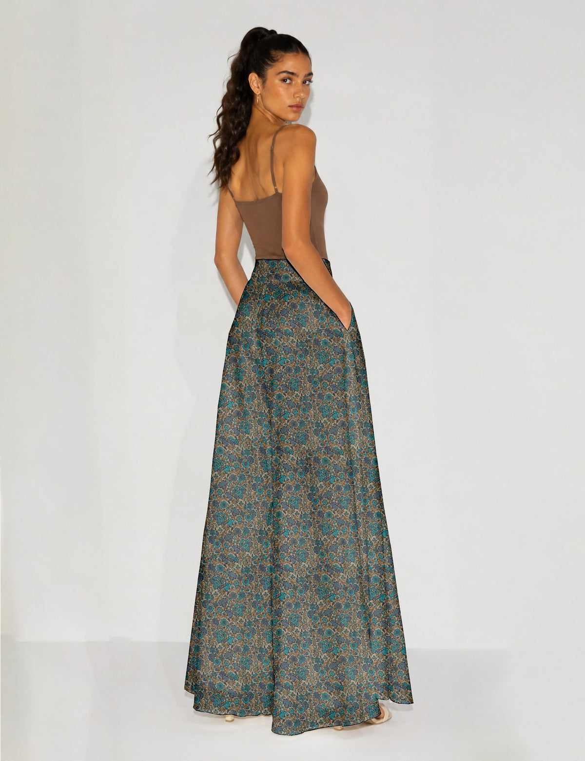 Wide Leg Palazzo Trousers - Blue Floral