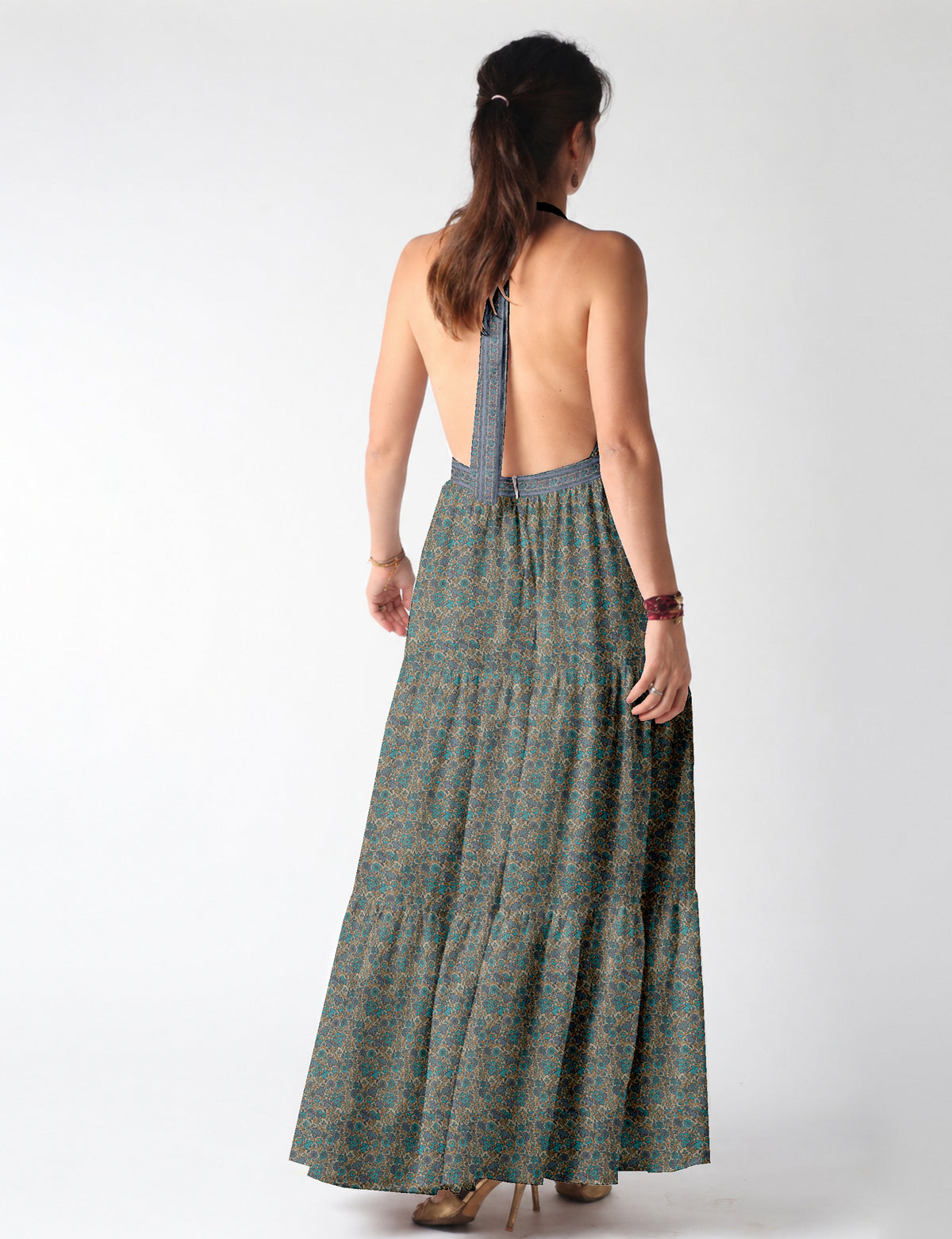 Flowy maxi tiered dress for vacations, brunch, and evening wear