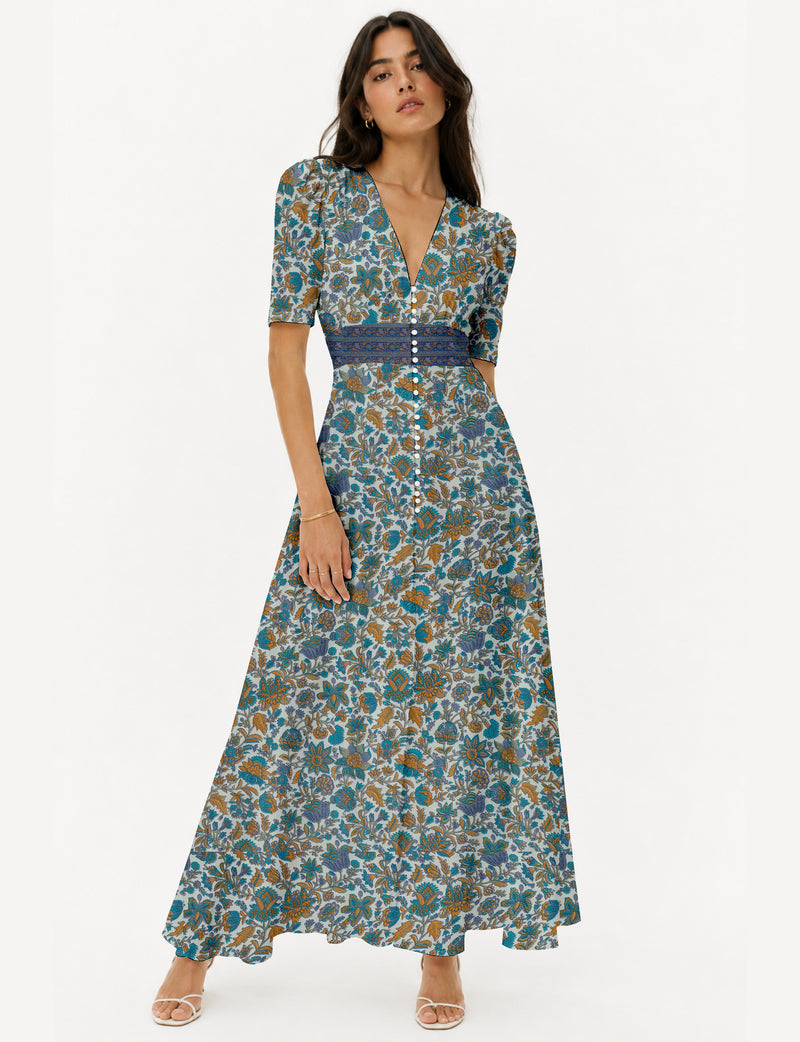 Maxi romantic dress - Blue Floral
