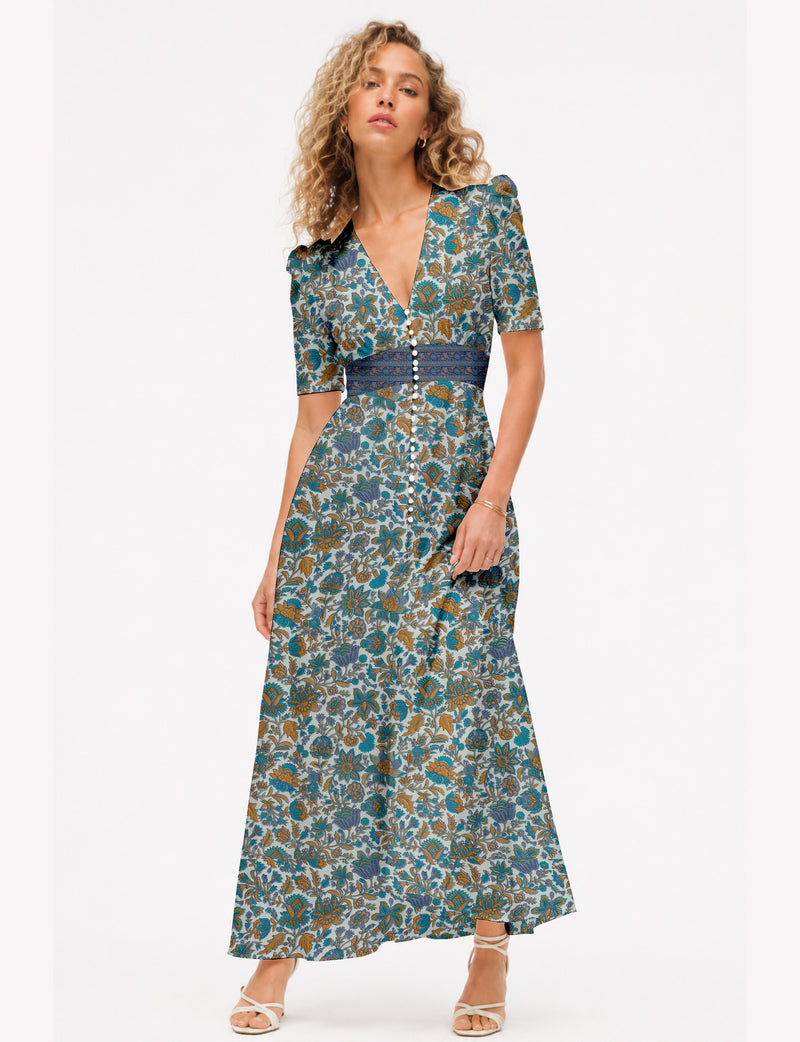 Maxi romantic dress - Blue Floral