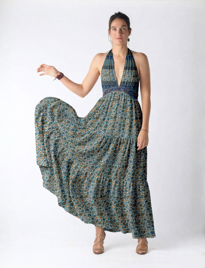 Flowy maxi tiered dress for vacations, brunch, and evening wear