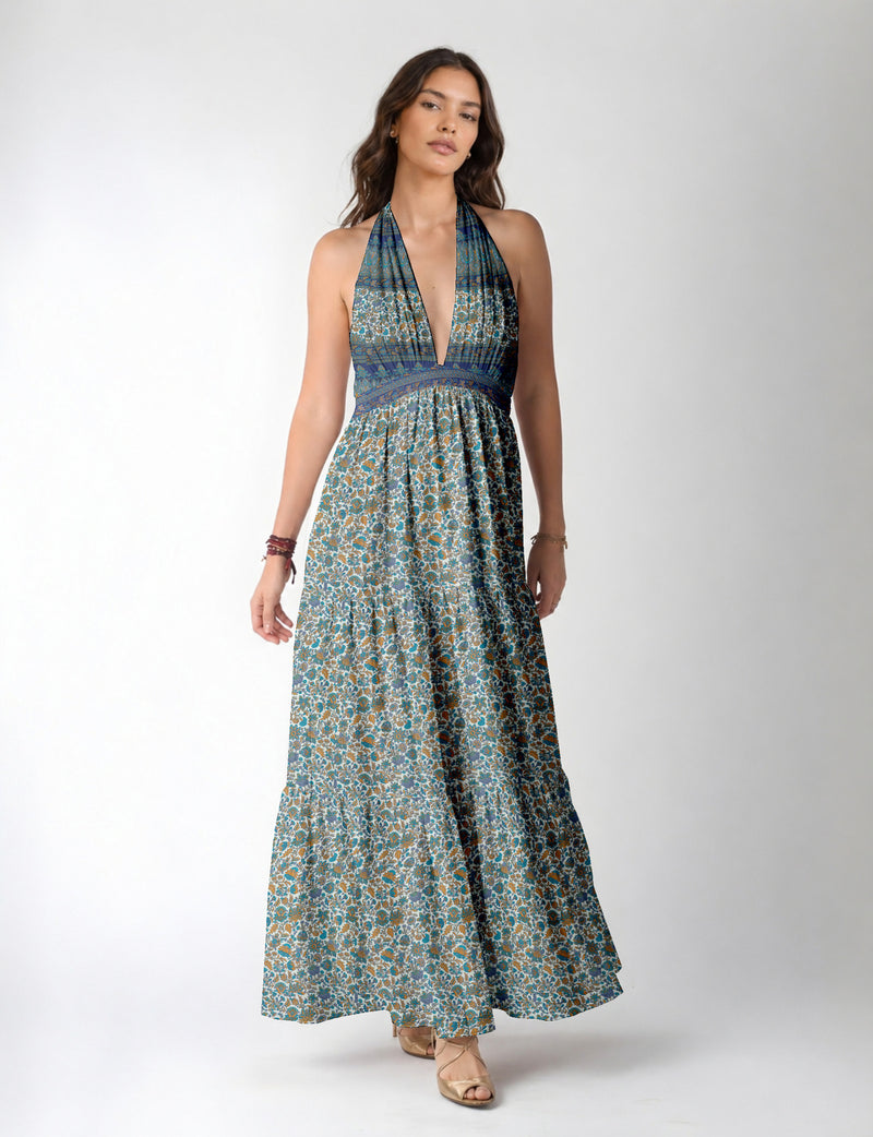 Flowy maxi tiered dress for vacations, brunch, and evening wear