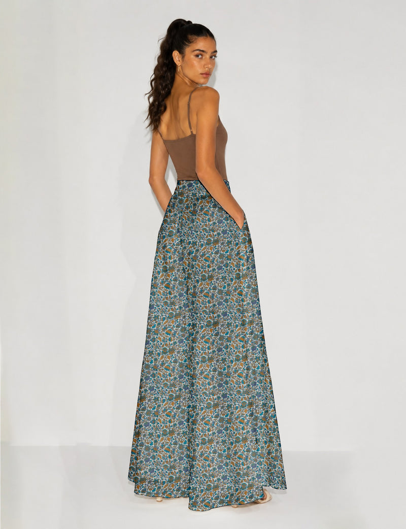 Wide Leg Palazzo Trousers - Blue Floral