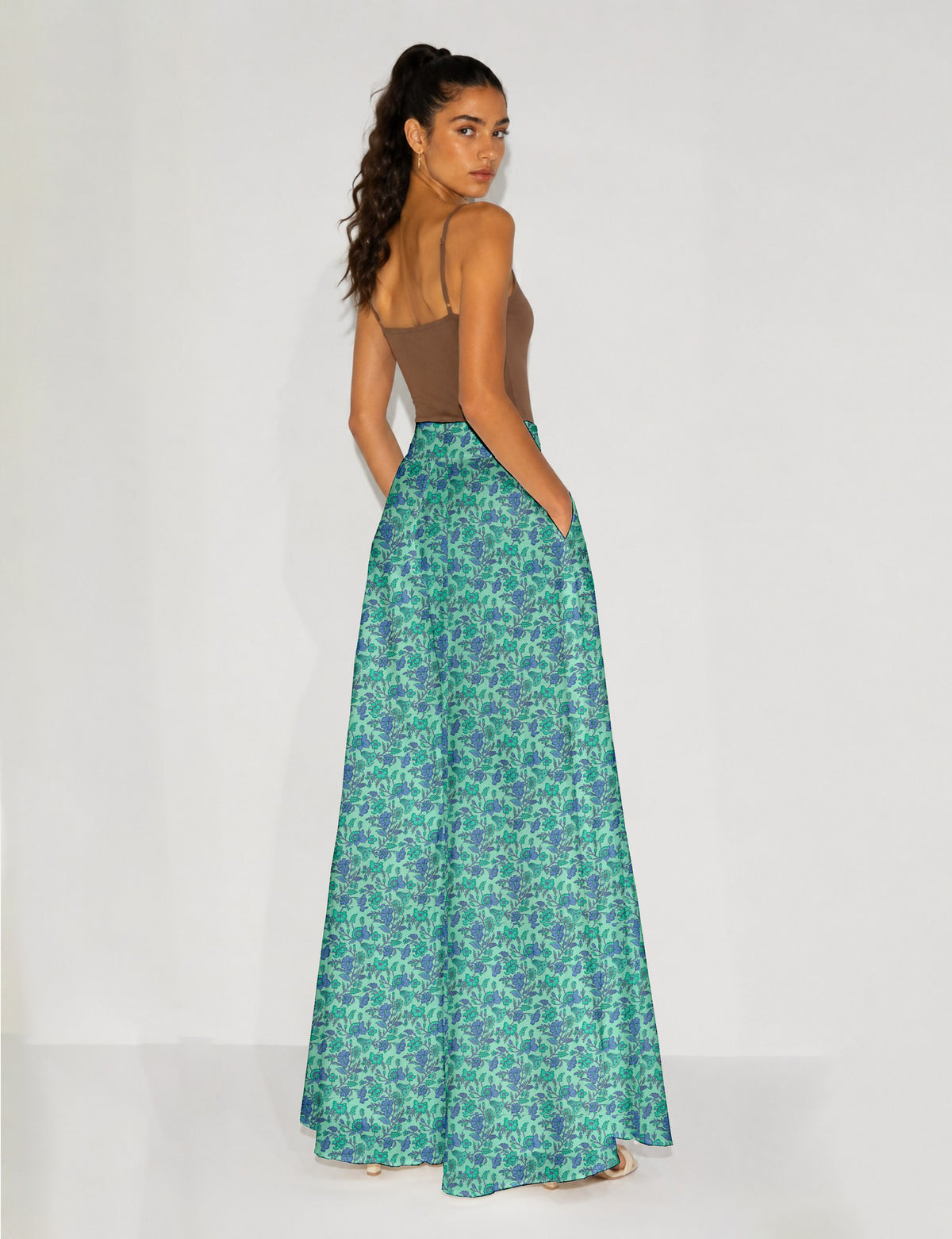 Wide Leg Palazzo Trousers - Blue Floral