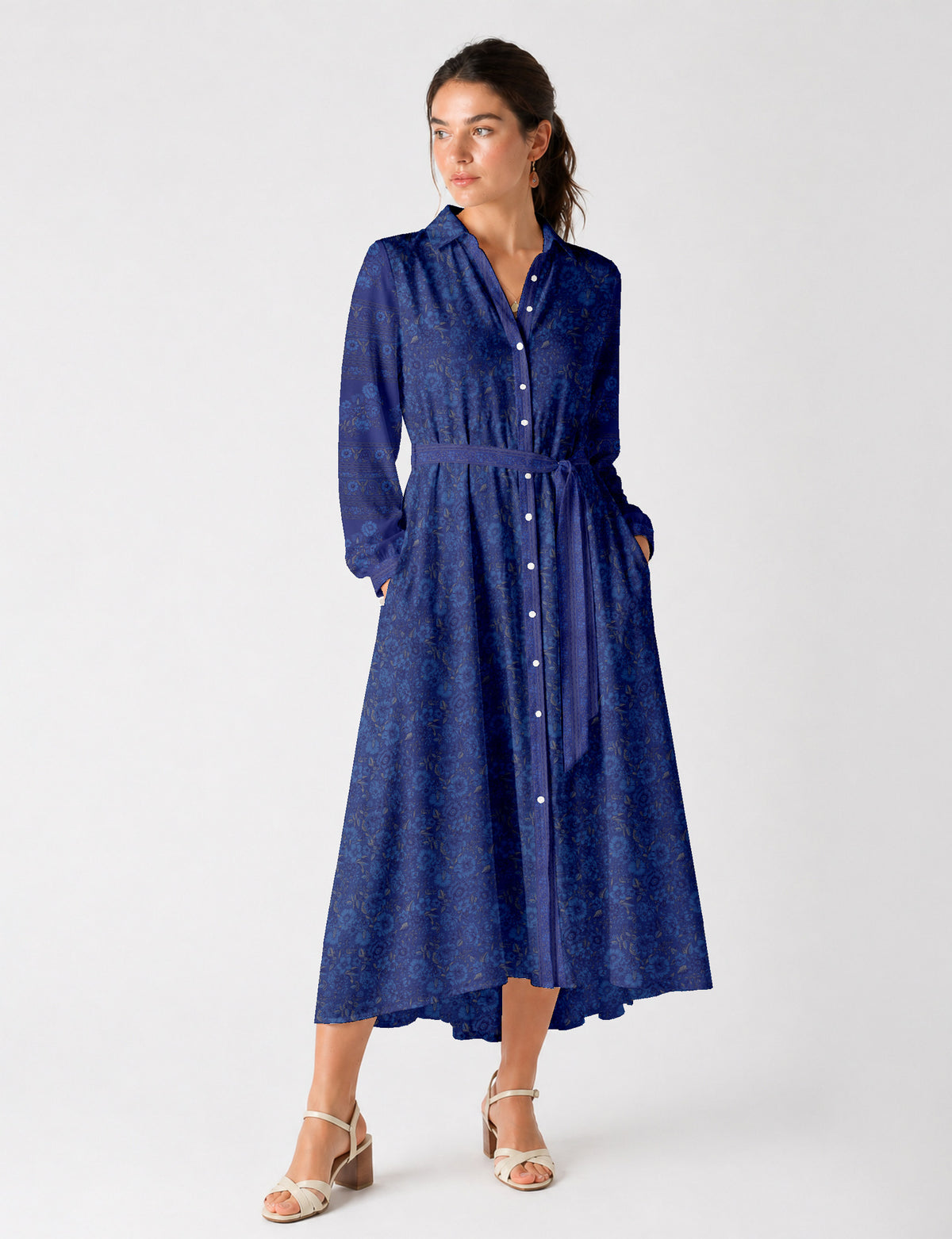 Long shirt dress - Blue Floral