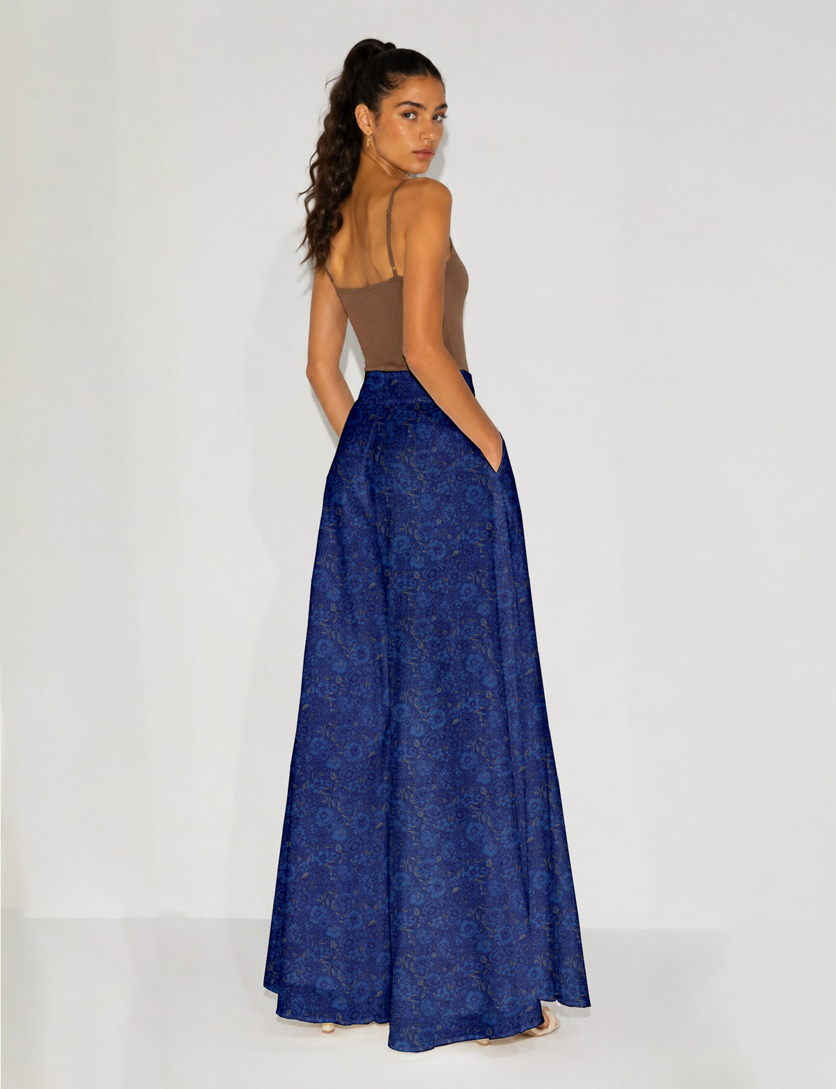 Wide Leg Palazzo Trousers - Blue Floral