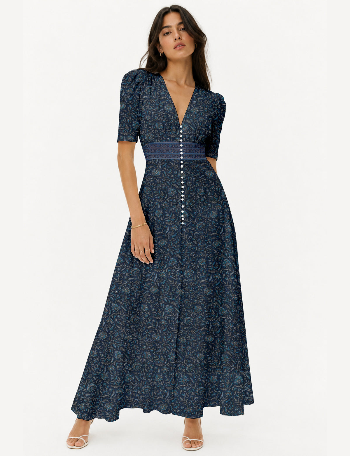 Maxi romantic dress - Blue Floral