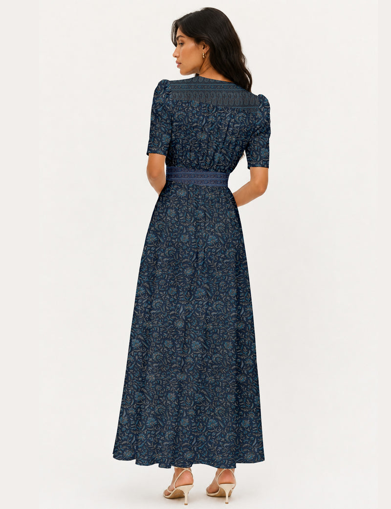 Maxi romantic dress - Blue Floral