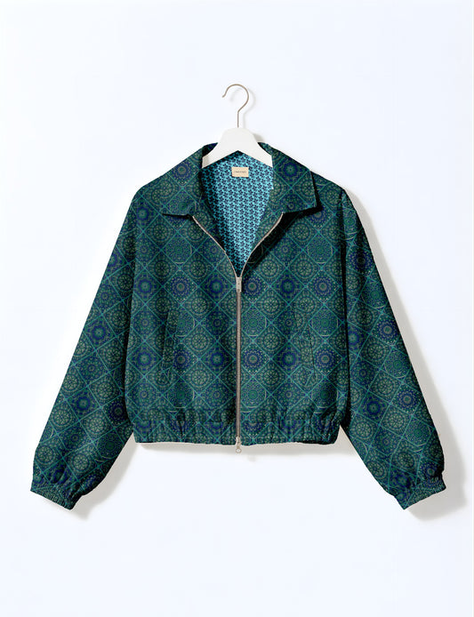 Bomber Jacket - Blue Geometric