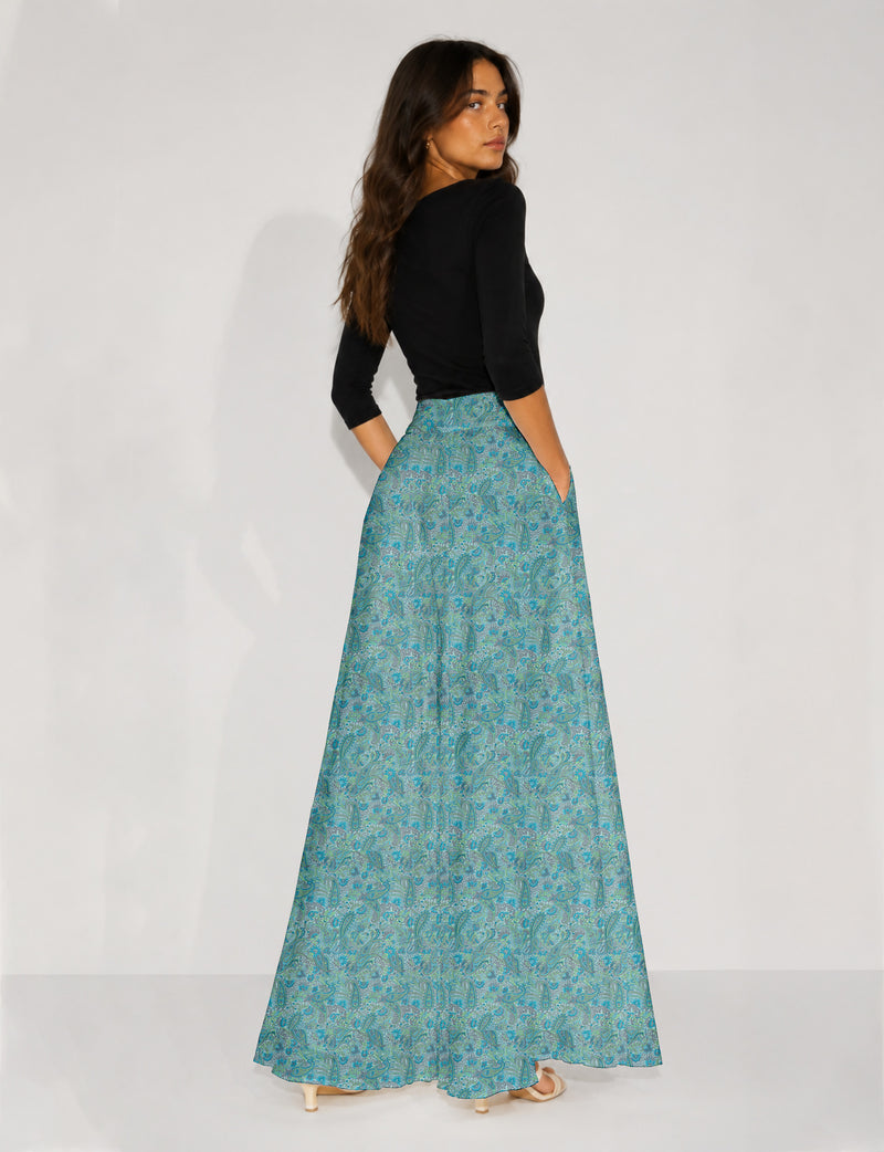 Wide Leg Palazzo Trousers - Blue Paisley