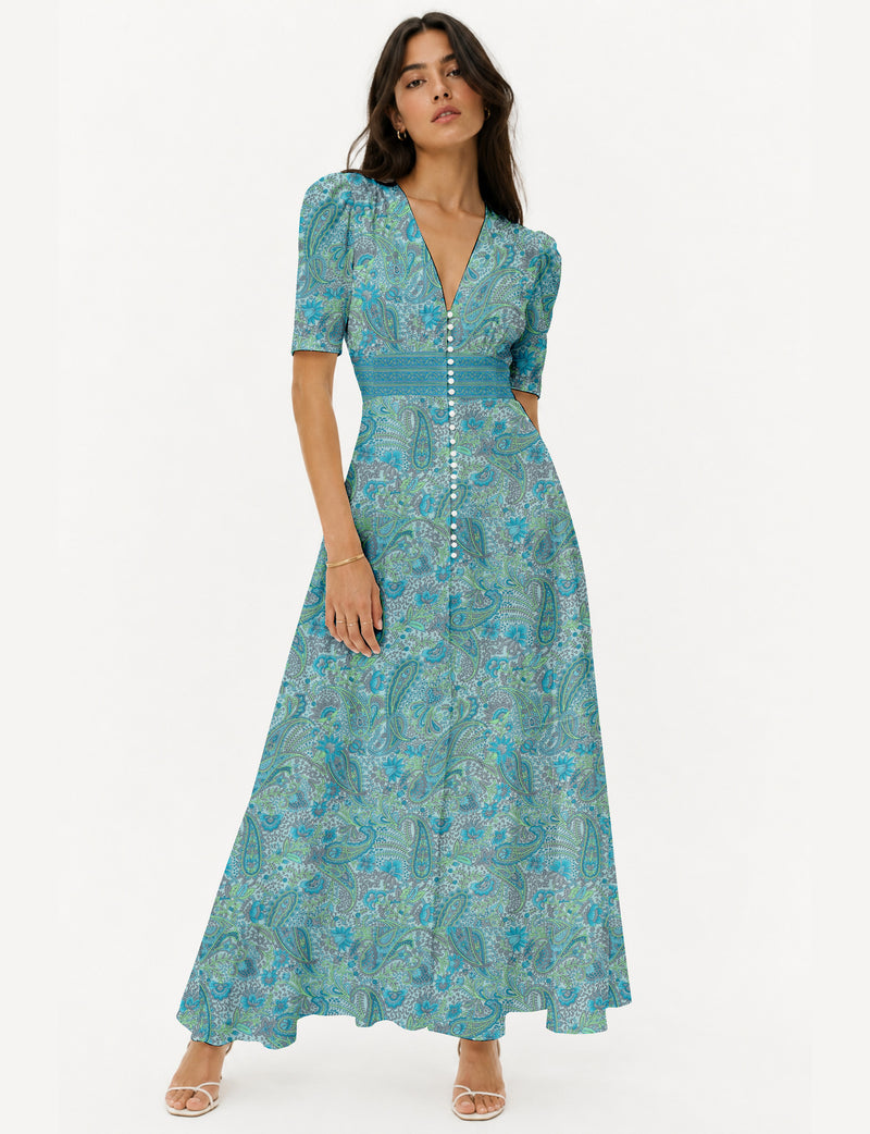 Maxi romantic dress - Blue Paisley