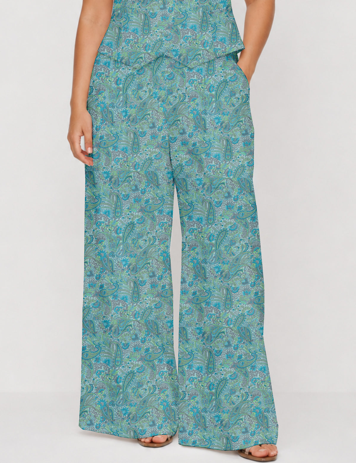 Wide leg pleated trouser - Blue Paisley
