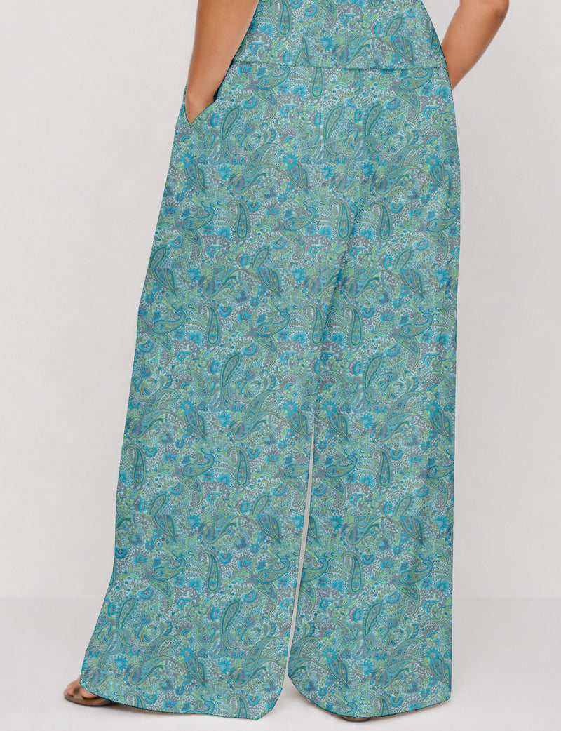 Wide leg pleated trouser - Blue Paisley